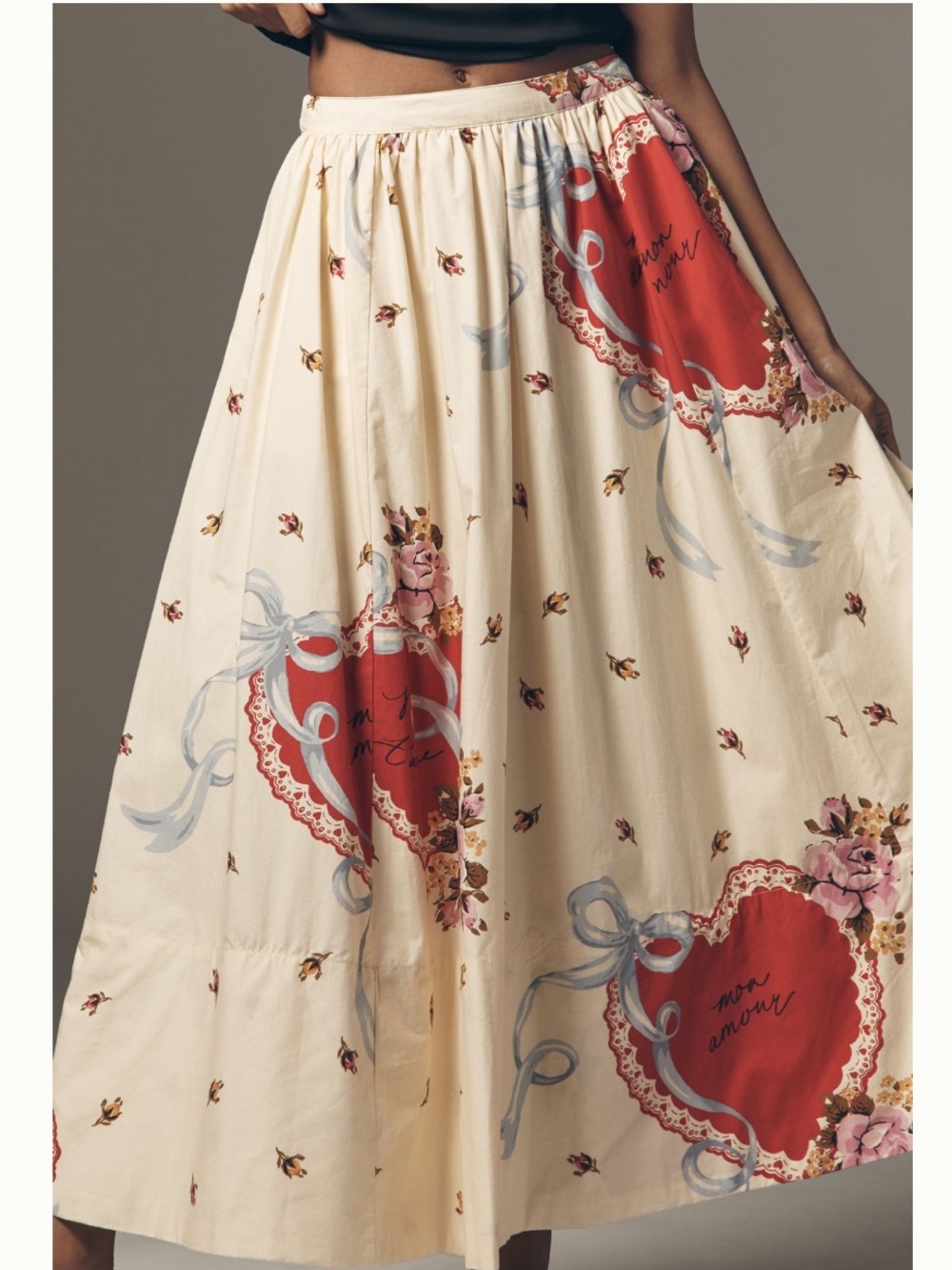 NWT Anthropologie Maeve Jacie Poplin Vintage Heart Floral Print Maxi Skirt S